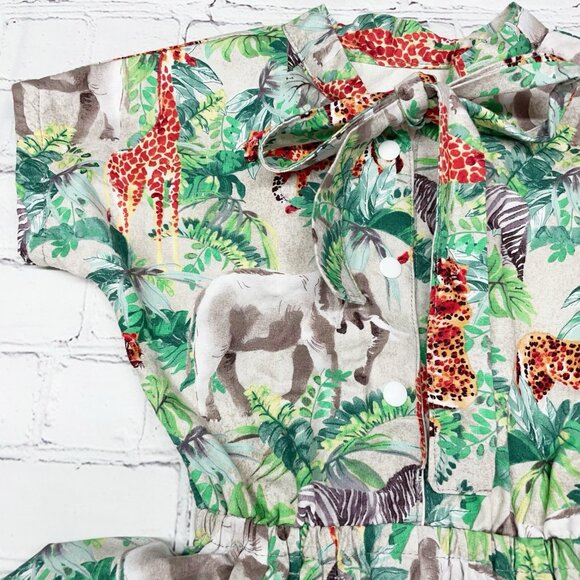 Kainku Girls 4-5 Jungle Animal Safari Print Dress Short Sleeved Handmade - Picture 2 of 8